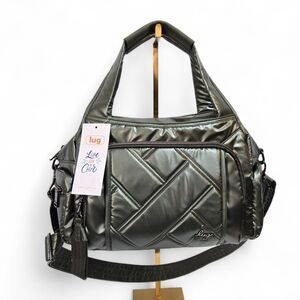 NWT Lug Rumble Quilted Satchel Bag with Crossbody Strap Metallic Olive Green